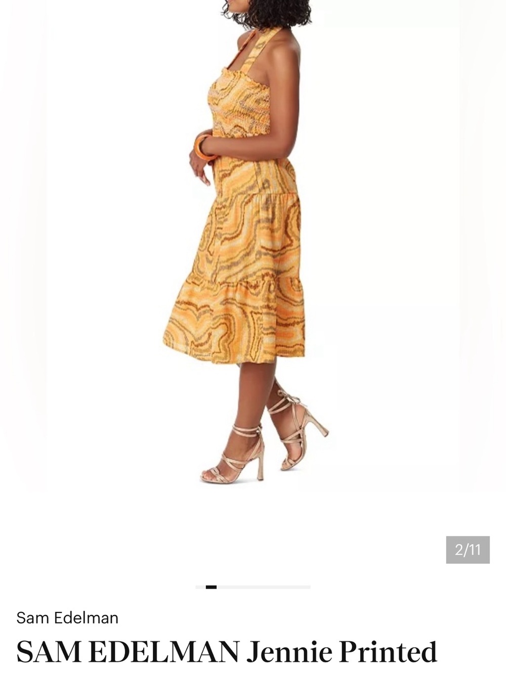 Sam Edelman Yellow Marble-Print Halter Midi Dress - Picture 8 of 8
